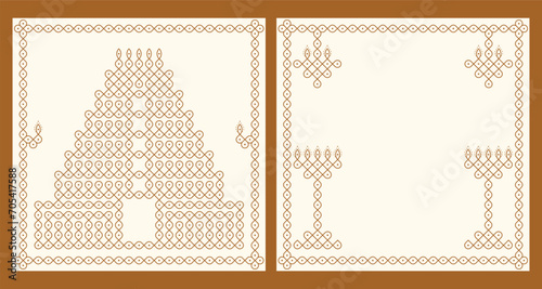 Indian Traditional and Cultural pulli or sikku Kolam vector card set.