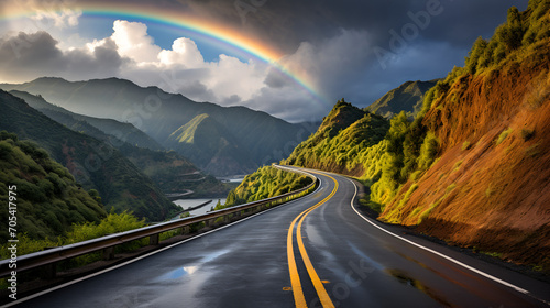 rainbow in the nature with highway 