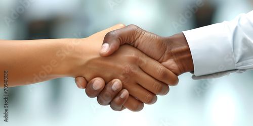 Firme aperto de mão entre profissionais de negócios, simbolizando um acordo, parceria ou contrato bem-sucedido photo