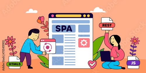 Single Page Application, SPA, vector illustration