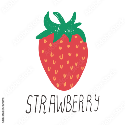 Berry. Hand drawn isolated strawberry with lettering.Vector illustration.