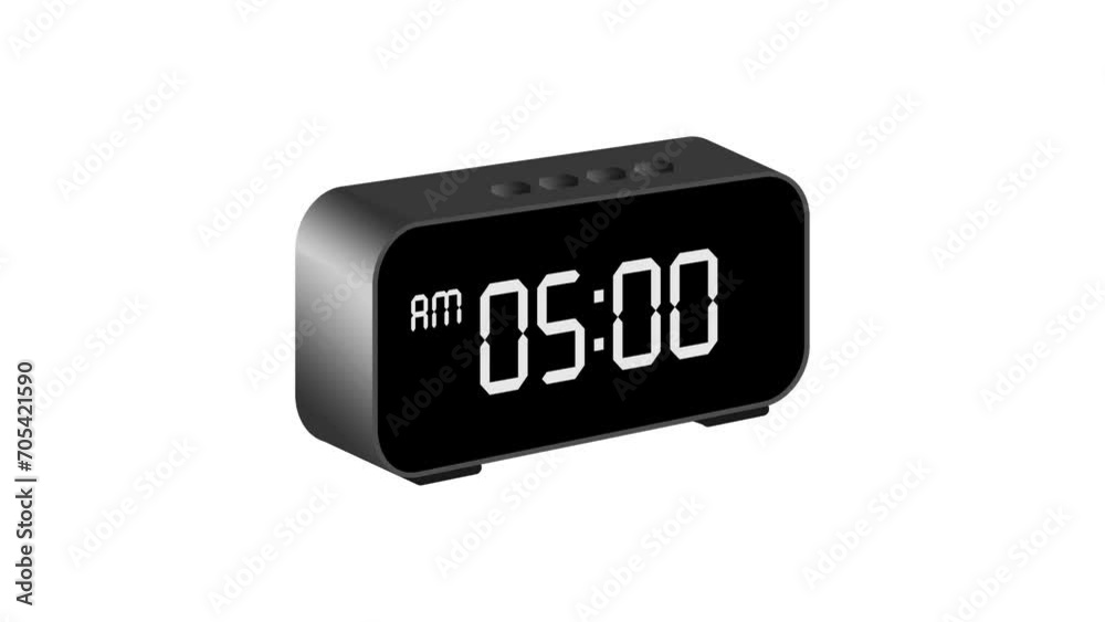 Vidéo Stock Alarm clock ringing at 5 am. animated digital alarm clock