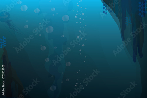 underwater scene with bubbles of an ocean trench