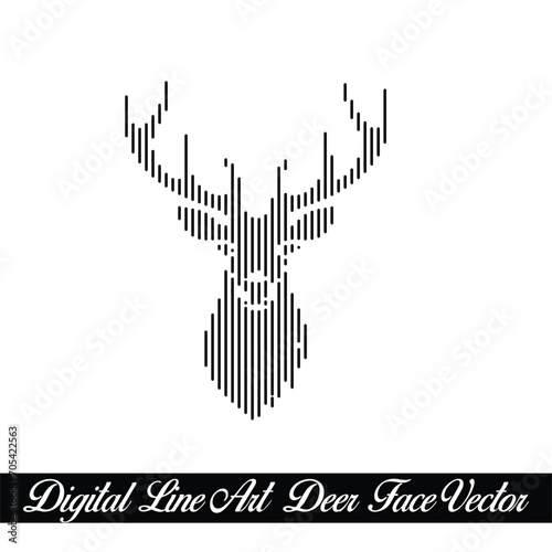 Digital Line Art Deer Face Vector Design Creative Concept