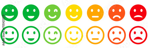Emoji Icon Set Flat Style Faces Emoji, Representing Happy, Sad, Neutral, Angry. Line Icons