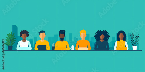 Grupo diversificado de funcionários colaborando em uma mesa de conferência, enfatizando a inclusividade, igualdade e a força derivada de perspectivas diversas no ambiente de trabalho