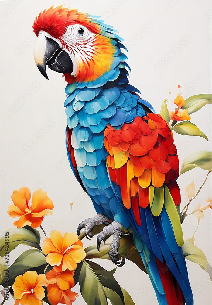 Fototapeta premium whimsical abstract parrot canvas art painting illustration