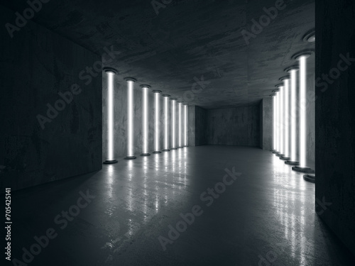 Neon and blue neon beams in dark room