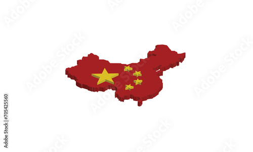 China isometric 3D map complete with flag symbol on a white background