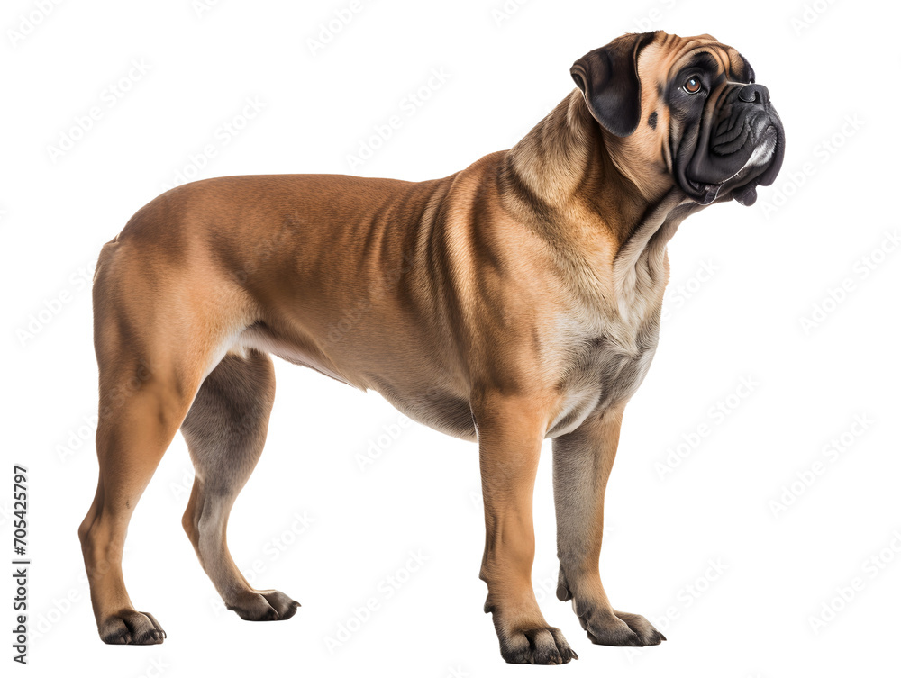 Bullmastiff Dog, Realistic, Side view, Standing, Full Body, Illustration, generative ai Bullmastiff Dog, Realistic, Side view, Standing, Full Body, Illustration, generative ai