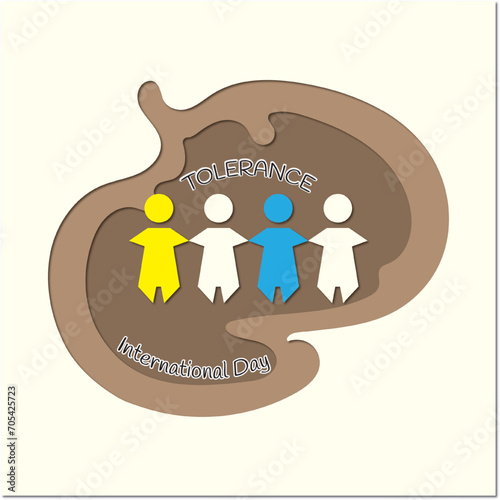 International day of tolerance vector, illustration of 4 people standing in line with paper cutout style