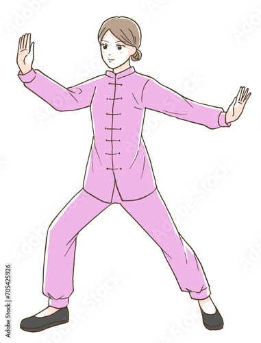 太極拳をする女性のイラスト
