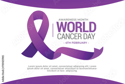 world cancer day purple ribbon concept event poster, World cancer day, February 4th, World Cancer Day poster background template design with ribbon symbol vector illustration, world cancer day photo