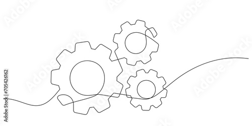 gears cogwheel continuous one line drawing minimalist mechanical engineering concept thin line