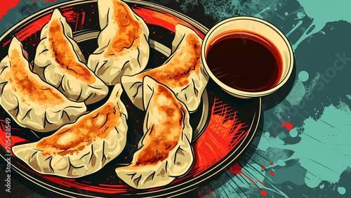 Gyoza Galore A Vibrant Pop Art Tribute to Delicious Dumplings