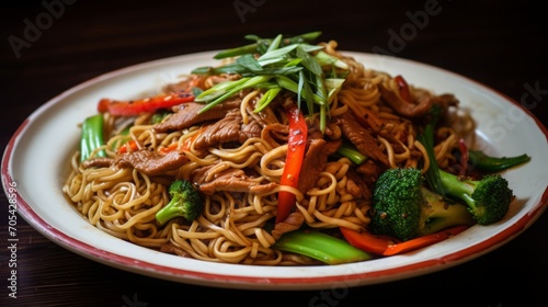 Stir-Fried Noodles with Vegetables on Plate