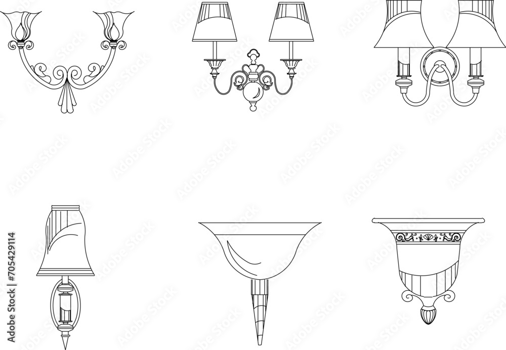 collection of vector sketch illustrations of classic ethnic vintage iron wall lamp designs collection of vector sketch illustrations of classic ethnic vintage iron wall lamp designs