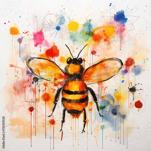 Kids drawing of a busy bee hive with bees and honeycombs by Generative AI