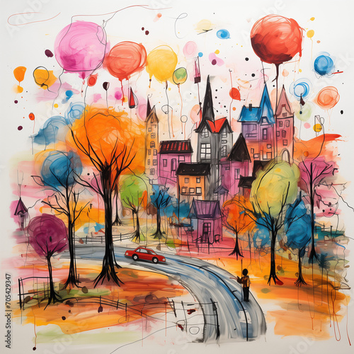  Kids drawing of a fantasy land with candy trees by Generative AI