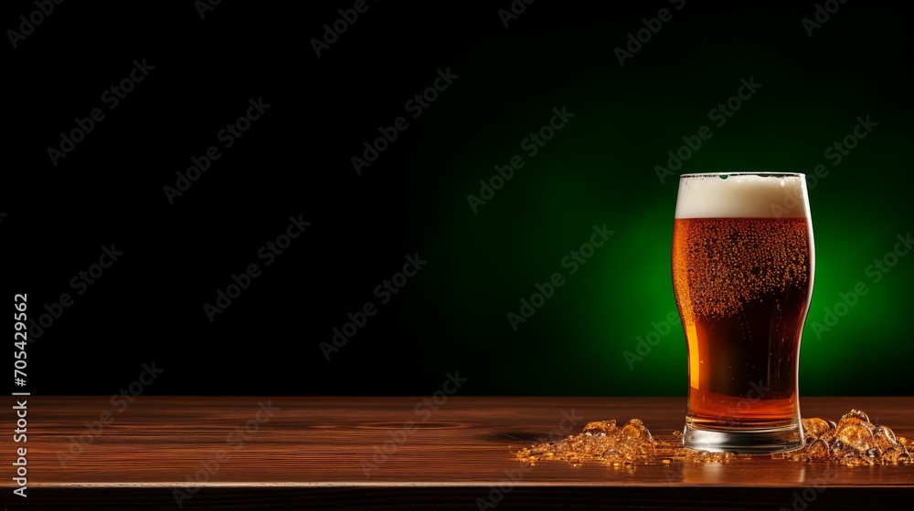 Frosty Glass of Beer on Dark Background