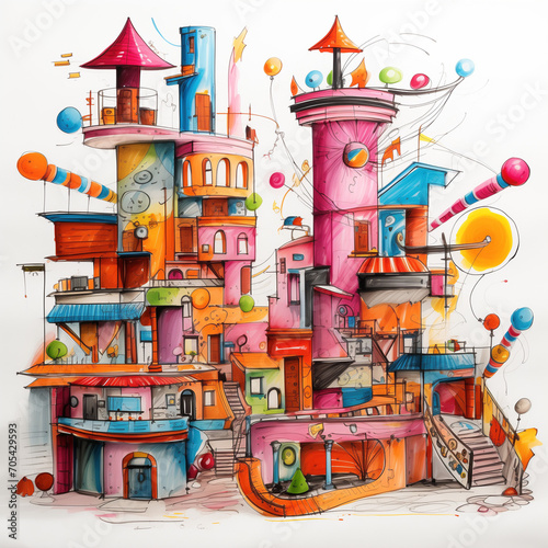 Kids drawing of a whimsical chocolate factory by Generative AI
