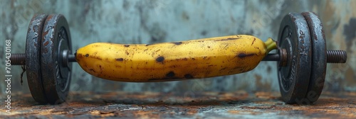 Mighty Yellow Banana Doing Powerlifting Isolated, Comic background, Background Banner