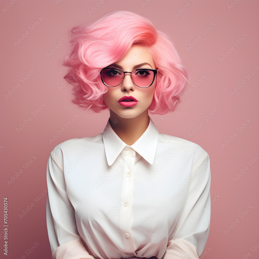 Girl with pink hair, Pink hair girl smiling, pink hair, businesswoman, confident, short pink hair