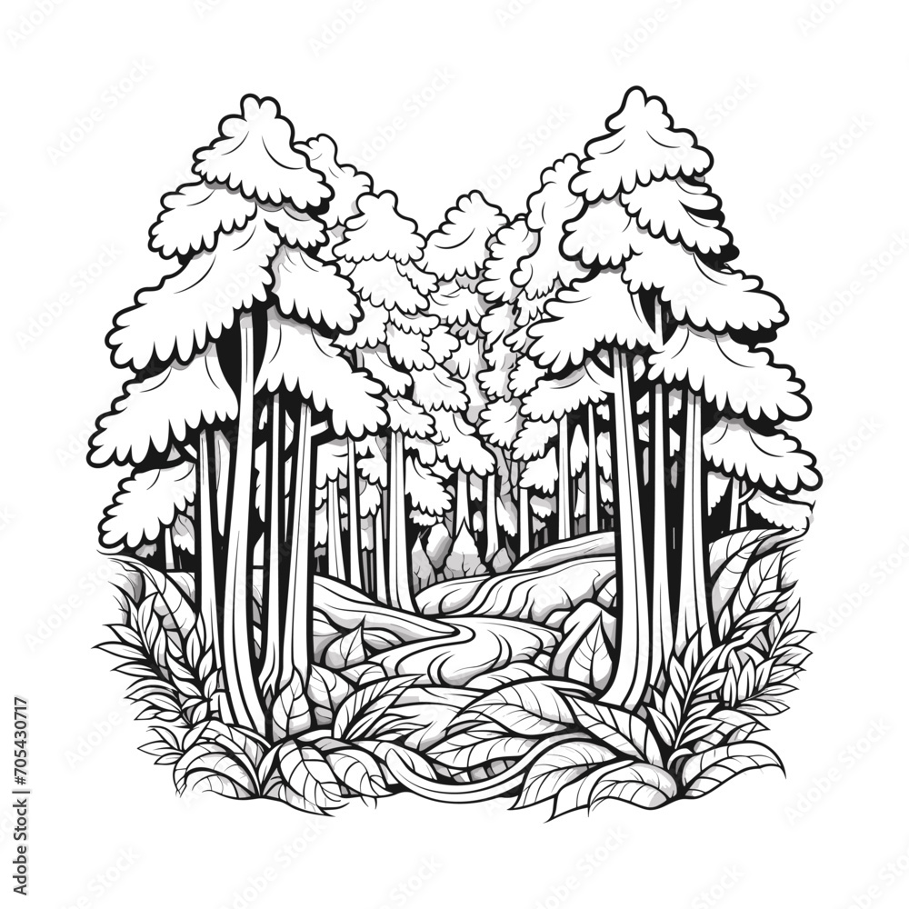 Black and white forest illustration Black and white forest illustration