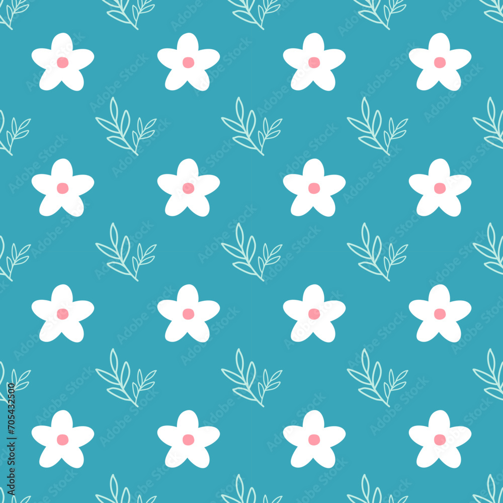 Seamless pattern with flowers and leaves. Simple floral pattern vector.