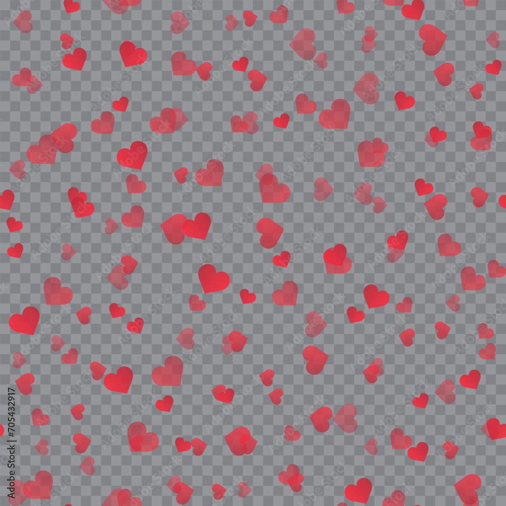 Valentine's Day background with falling hearts on transparent. Vector