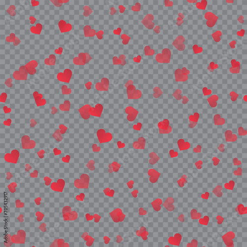 Valentine's Day background with falling hearts on transparent. Vector