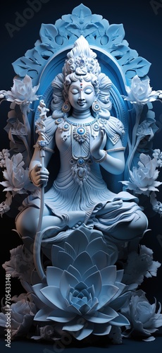 White Goddess Sculpture Sitting On Lotus Flower