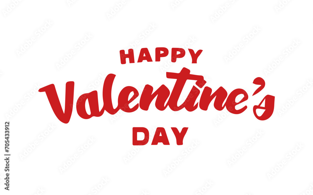 Happy Valentines Day hand drawn lettering on white background