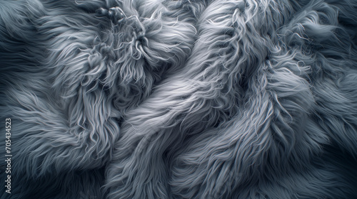 Gros plan d'un bout de tissu fourrure synthétique bleue, texture de tissu chaud d'hiver
