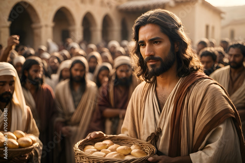 One of Jesus’ miracle as feeding multitudes