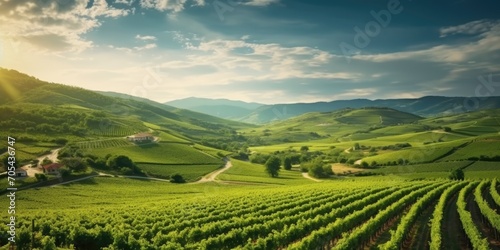 Beautiful landscape of Vineyards in European region in summer season comeliness © Summit Art Creations