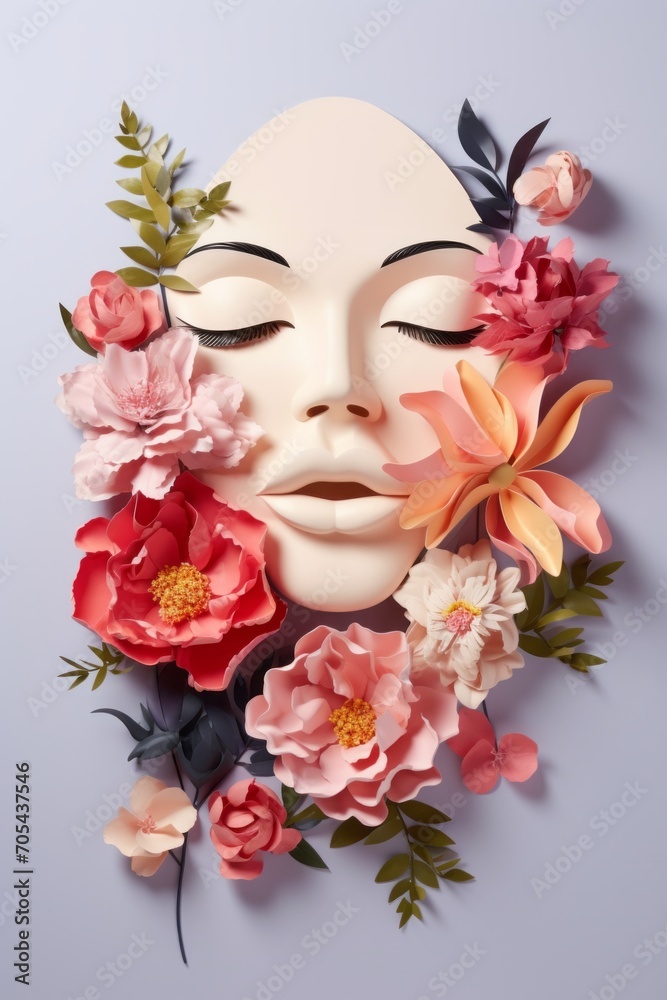 Bloomed Beauty. Woman's Portrait Embracing Nature's Floral Splendor