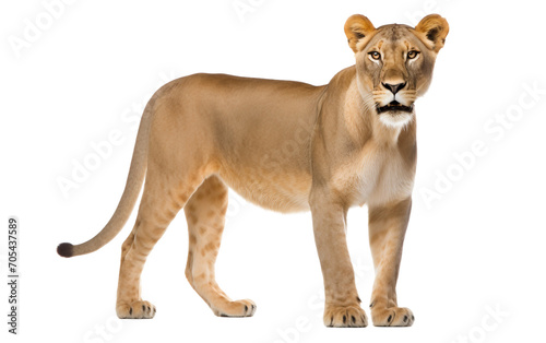 Focused African Lioness in Natural Habitat Isolated on Transparent Background PNG.