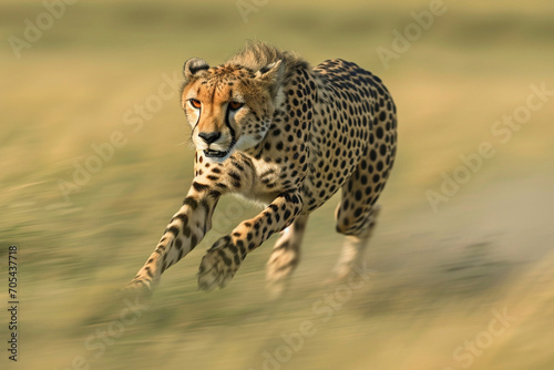 Cheetah Sprinting Across African Savannah Grasslands © ItziesDesign