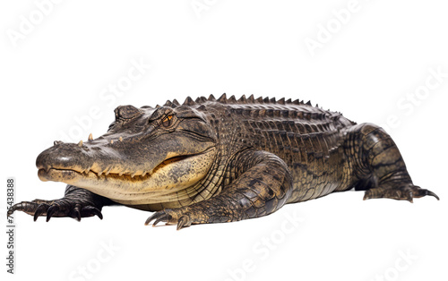 Majestic American Alligator Sunbathing in Tranquil Wetland Glory Isolated on Transparent Background PNG.