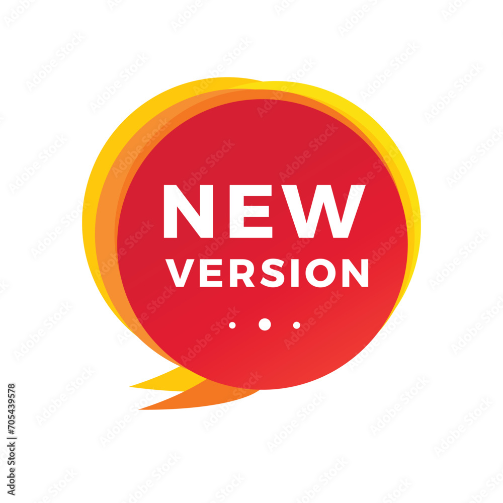 New version, banner, speech bubble icon. Design for announcement. Flat vector sign. New version, banner, speech bubble icon. Design for announcement. Flat vector sign.