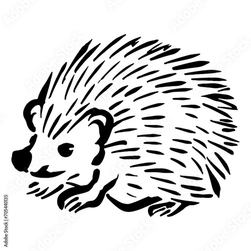 ハリネズミの和風ベクターイラスト（白黒）。
