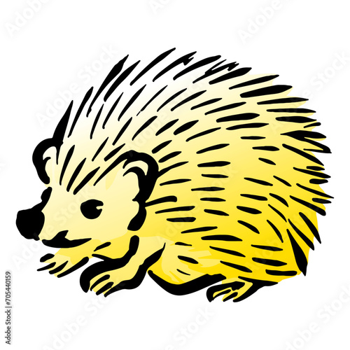 ハリネズミの和風ベクターイラスト（カラー）。