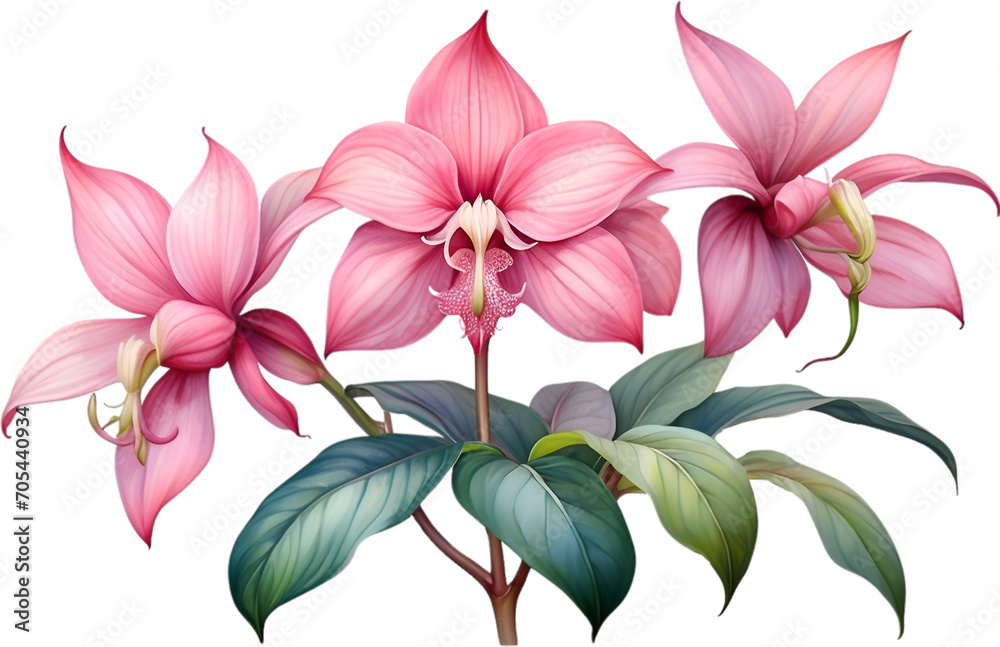 Watercolor painting of Medinilla flower. 