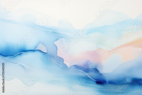 An abstract painting featuring vibrant blue and soft pink colors blending harmoniously., A serene landscape of soft, calming, abstract watercolor strokes, AI Generated
