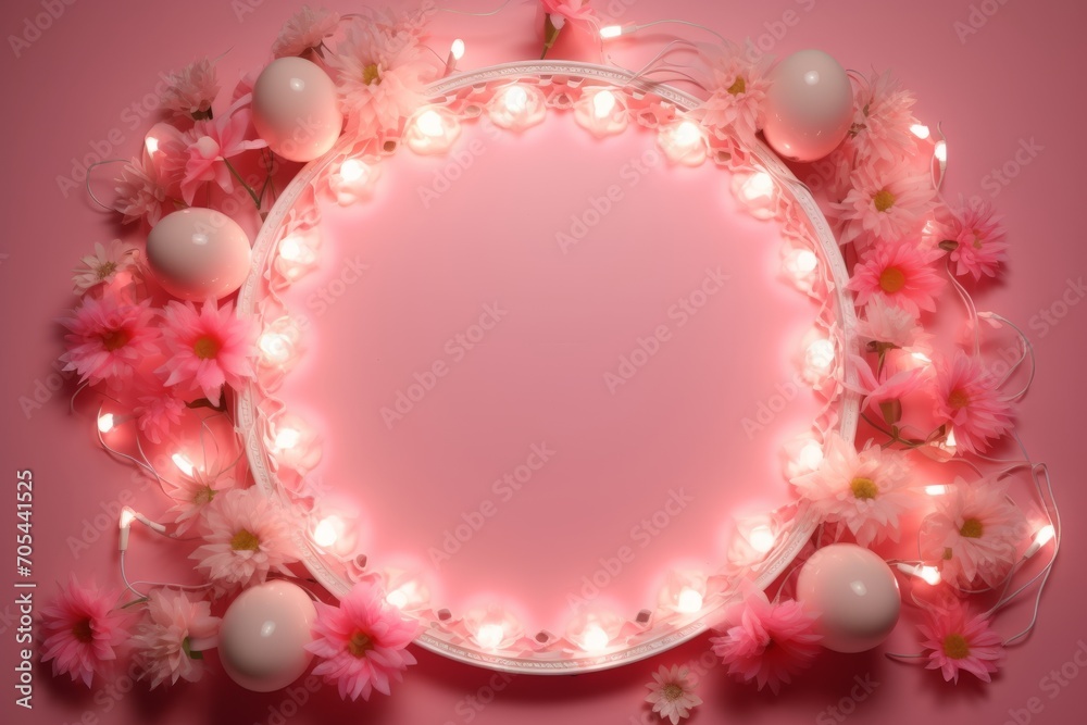 Pink Background with Babys Breath Flowers. Top View Pink Background with Babys Breath Flowers. Top View