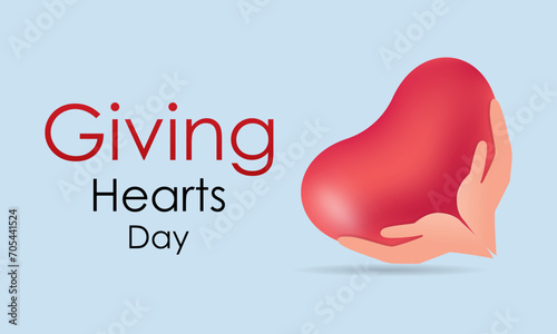 Giving Hearts Day celebrated every year on February 8. Vector banner, flyer, poster and social medial template design.