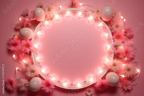 Pink Background with Babys Breath Flowers. Top View