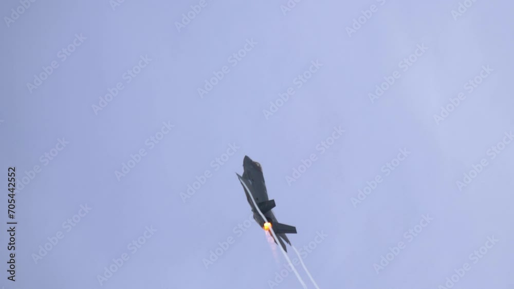 F35 Lightning II Fighter Jet in Steep Climb with Full Afterburner