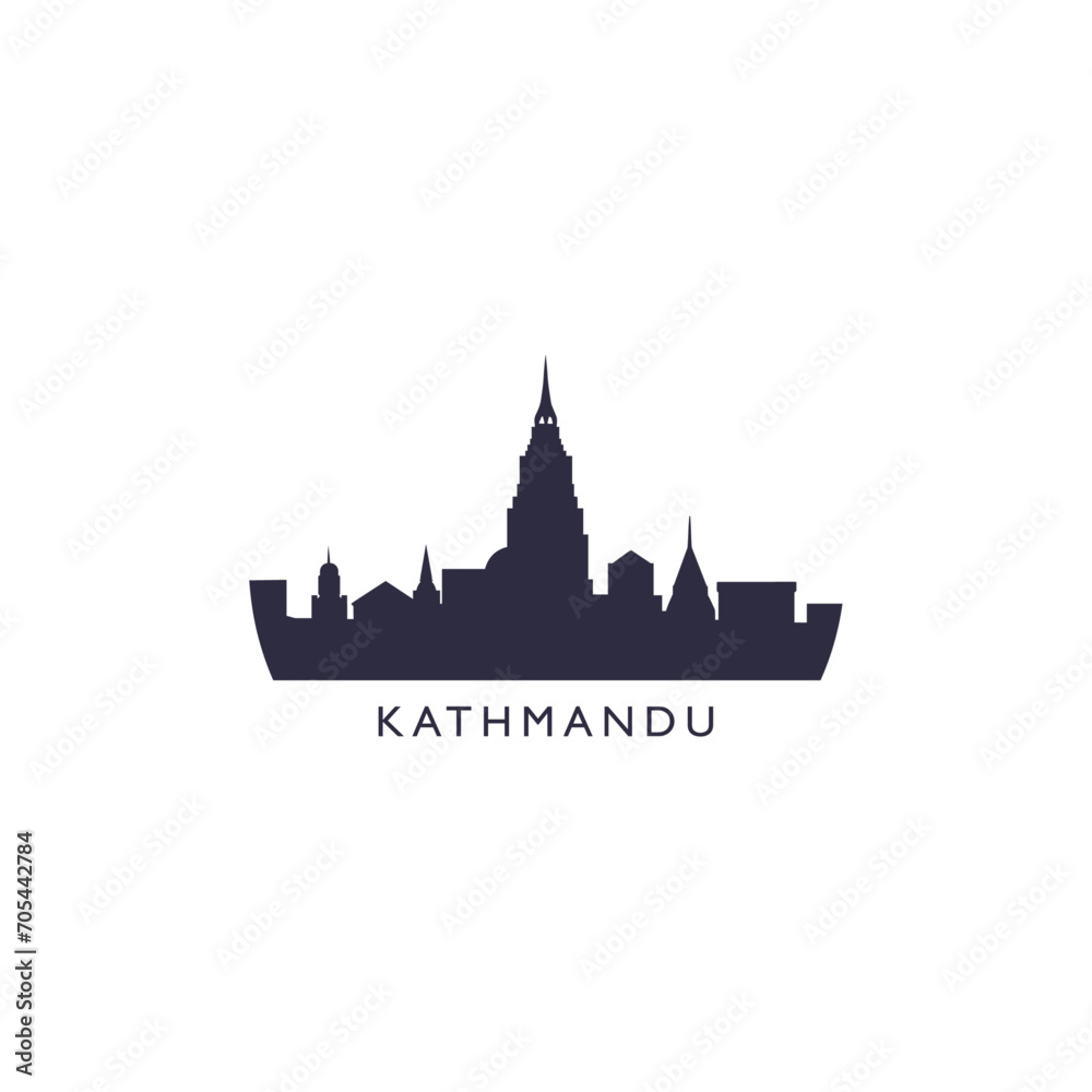Kathmandu cityscape skyline city panorama vector flat modern logo icon. Nepal emblem idea with landmarks and building silhouettes. Isolated graphic